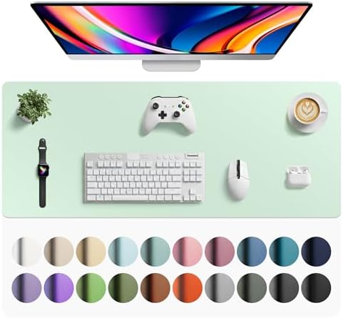 Aothia Faux Leather Desk Mat - Large Mouse Pad, Non-Slip PU Leather Blotter, Waterproof Writing Surface for Office and Home (Aqua, 42" x 17") by AothiaSimpleNaturalUnique