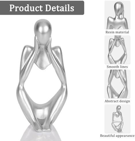 Sandstone Resin Thinker Statue Style Abstract Sculpture, Silver, Focus - Image 4
