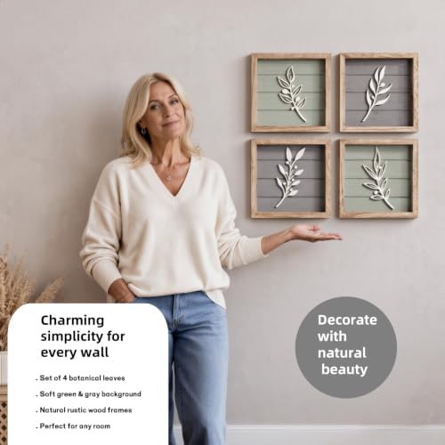 Framed 3D Bathroom Wall Art Decor, Set of 4 Leaf Plant Textured Boho Wall Art, Lightweight Farmhouse Botanical Wall Decor for Bedroom, Living Room, Bathroom or Office(7"X7" Neutral Colors) - Image 3