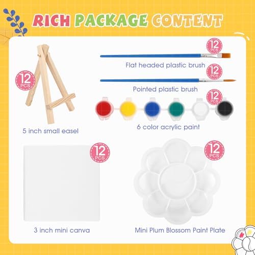 ESRICH 12 Set Mini Acrylic Paint Kit, Mini Stretched Canvas with Easel - Image 2