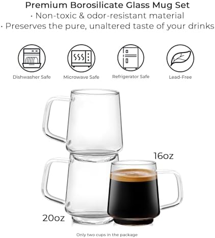 Aquach 20oz Stackable Glass Mugs Set of 2, Large Clear Coffee Tea Cups - Image 5