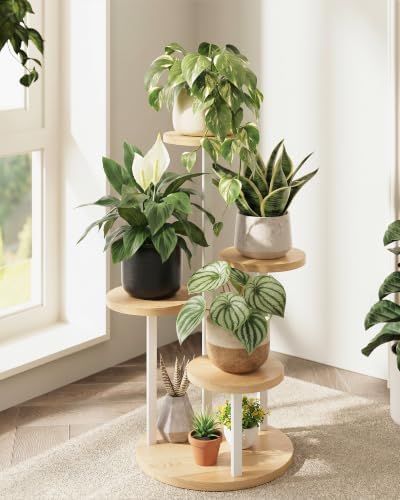 Bamworld Plant Stand Indoor Wood Plant Stand 4 Tier White - Image 2