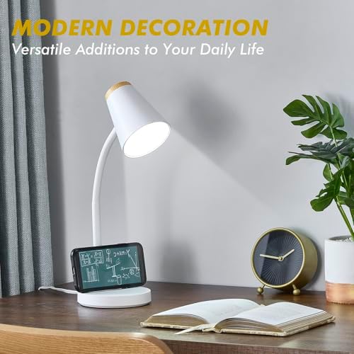 EJIAXIN Desk Lamp for College Dorm Room - Small LED Desk Lamp Touch Dimmable Reading Light for Home Office - Adjustable Flexible Gooseneck Table Lamp for Bedside Bedroom Nightstand White - Image 4