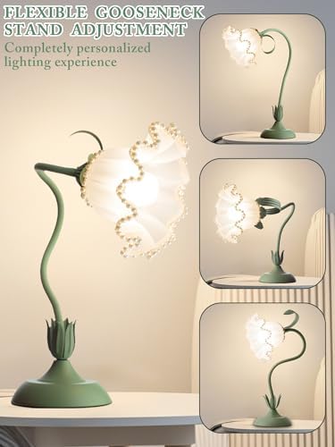 Flower Table Lamp, LED Reading Light Vintage Night light (Green Pearls) - Image 4