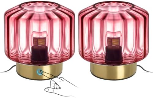 touch table lamps set of 2 Mid Century Modern lamp Gold Table lamp Purple Glass Desk lamp nightstand lamp vintage desk lamp small table light table lamp for end table Bedroom Living Room farmhouse by Auwieou