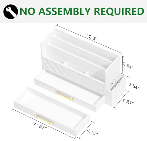 Bamboo Mail Organizer Countertop Pen Holder Wooden Desktop Storage Drawers - Image 6