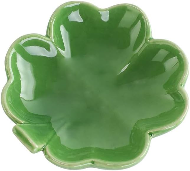 Ceramic Leaf Trinket Dish - 4-Leaf Clover Ring Holder & Lotus Jewelry Tray, Elegant Decorative Gift for Women by Bngukju