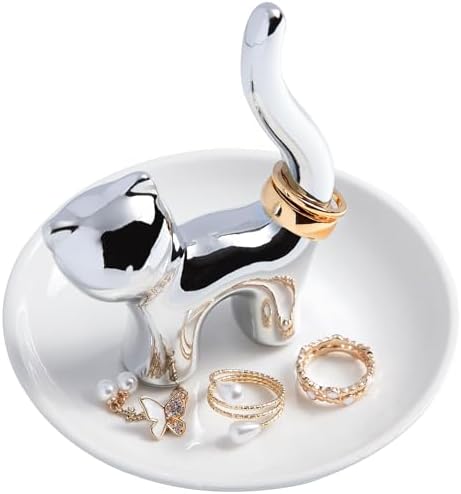OSOPOLA Ceramic Silver Cat Jewelry Tray Ring Holder Dish Key Tray by OSOPOLA