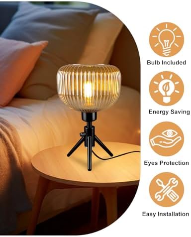 Lightdot Tripod Glass Table Lamp Black Small Desk Lamp - Image 4