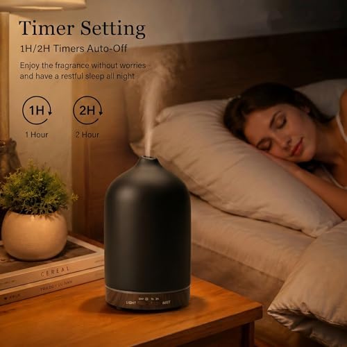 Ceramic 200ml Essential Oil Diffuser Timer 7 Soft Mood LED Lights - Image 3