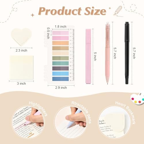 Aileam 22Pcs Book Annotation Kit Aesthetic Pencil Case with Supplies School Annotation Supplies Gel Pen Transparent Sticky Note Taking Bible Study College Stationery Supplie (Bear Cub Print) - Image 5