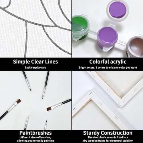 VOCHIC Paint and Sip Kit, Pre Drawn Canvas for Painting for Adults Paint Party Supplies Art Set for Beginner Gift Favor, 8 Acrylic Colors, 3 Brushes,1 Pallet (Lion King, 12x16 in) - Image 4