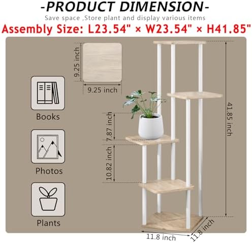 AZERPIAN 5 Tier Tall Plant Stand Indoor Corner Tiered Shelf Metal MDF Board - Image 4