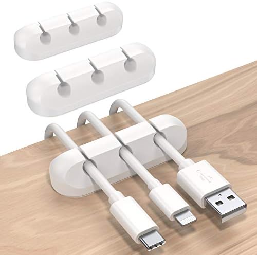 SOULWIT Cable Holder Clips, 3-Pack Cable Management Cord Organizer Clips Silicone Self Adhesive for Desktop USB Charging Cable Nightstand Power Cord Mouse Cable Wire PC Office Home - White by SOULWIT
