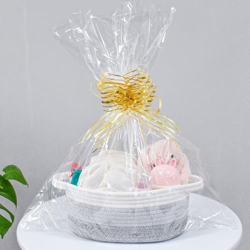 ABenkle Small Basket with Handles, Boho Decorative Rope Woven Dog Cat Toy Storage Bin Shelf Storage Organizer, Easter Christmas Gift Basket, 12"x8"x5" - Image 3
