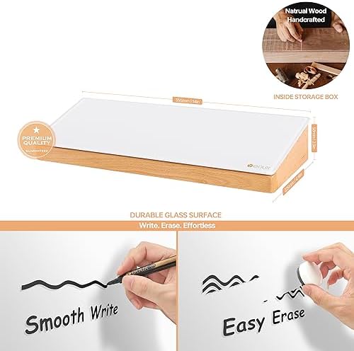 Glass Desktop Whiteboard with Wood Organizer for Small Office Accessories, Aesthetic Desk Dry Erase White Board with Drawer for Home Office Cubicle, Marker & Eraser Included, Yeoux - Image 5
