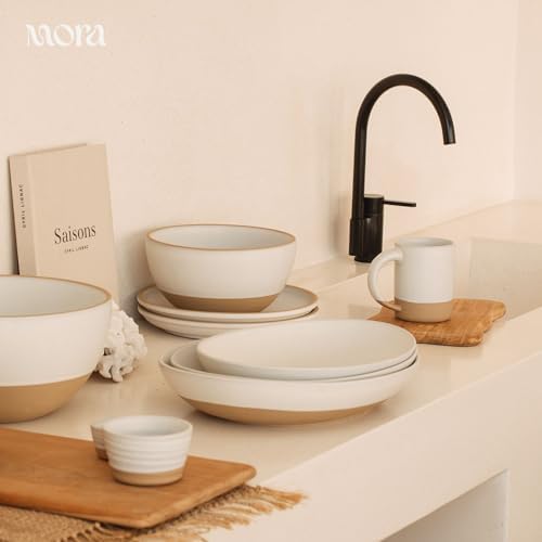 MORA Medium Mugs Set of 4, 16oz Ceramic Pottery Latte Mugs/Coffee Cups - Microwave and Dishwasher Safe - Oat - Image 7