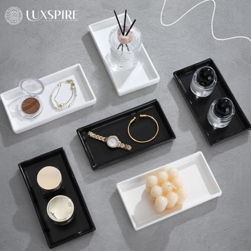 Luxspire Bathroom Vanity Tray Ceramic Perfume and Jewelry Dish, Mini, Black - Image 6