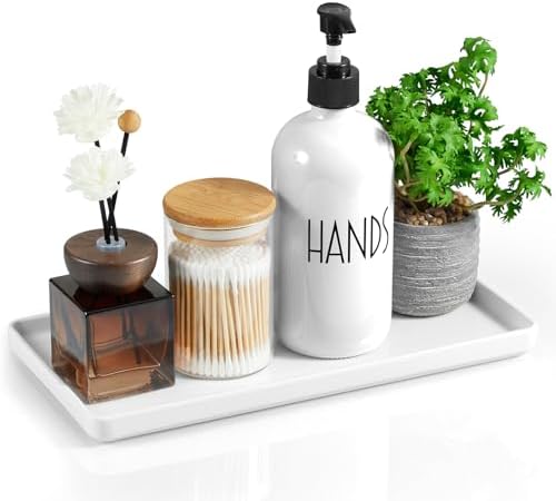 ALELION White Ceramic Bathroom Vanity Tray for Counter, Porcelain Tray for Toilet Tank, Soap Dispenser, Perfume, Jewelry, Candles, Coffee Table, Kitchen, Decorative Catchall Tray, 11.7 Inch by ALELION