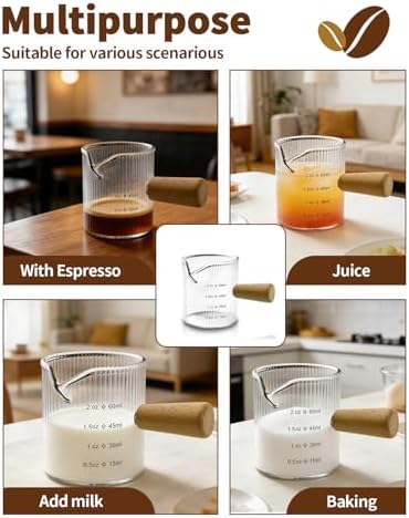 Espresso Measuring Cup 2 OZ, Espresso Glass Cups with Wood Handle, Milk Frothing Cup, Espresso Cup for Coffee, Milk, Tea or Maple Syrup Serving (Transparent, 2 oz) - Image 7