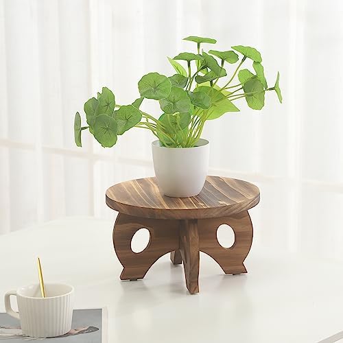 Small Wooden Plant Stand Indoor, 10-Inch Round Pine Wood Plant Riser and Display Pedestal for Tabletop, Countertop and Home Decor, Brown - Image 5
