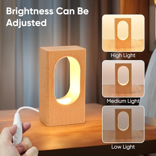 YIEONSHION LED Wood Desk Lamp, Dimmable Bedside Night Light for Bedroom, Creative Wooden Table Lamp, Warm Ambient Lighting, Unique Home Decor & Housewarming Gift - Image 3