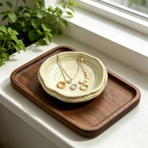 Wabi Sabi Ceramic Jewelry Dish, Earth Tone Rustic Footed Ring Dish, Minimalist Shallow Trinket Bowl for Rings Earrings Necklaces, Jewelry Tray for Vanity Counter Nightstand, Women Jewelry Gift - Image 3