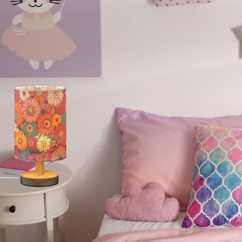 Hippie Daisy Flowers Colorful Red Floral Bedside Table Lamps with USB Port for Bedroom Lamp Accent Table Lamp Small Nightstand Lamp Sturdy Linen Shade Wooden Decorative Lamps for Office Dorm Home - Image 5