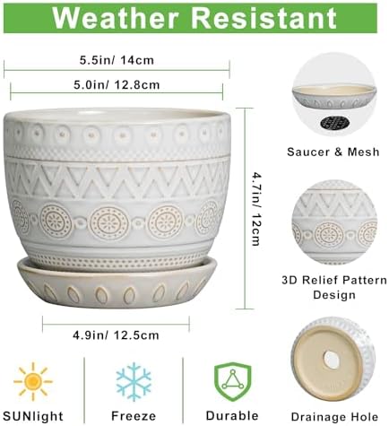 G EPGardening Ceramic Planters for Indoor Plants, 5 Inch Plant Pot, White - Image 3