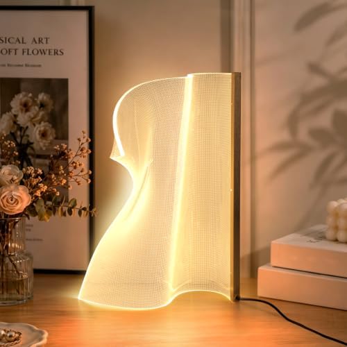 LED Small Table Lamp, Modern Minimalist Irregular Acrylic Nightstand Lamp, Warm Plug-in Desk Lamp for Bedroom Living Room Home Decor by Unknown