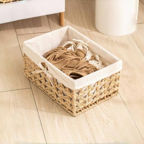 GIB Small Wicker Woven Storage Baskets for Organizng with Liners, Set of 3 - Image 3