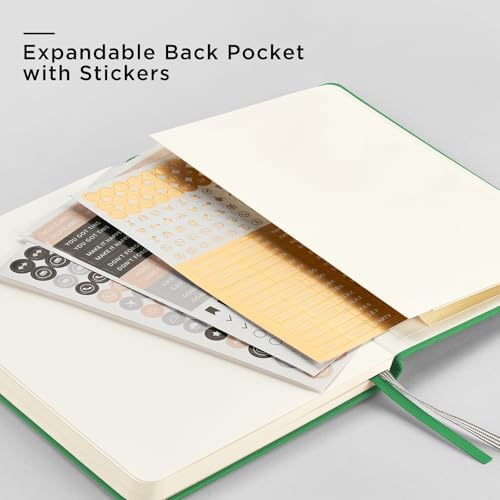 &And Per Se Dotted Journal Notebook, A5 Hardcover Leather Dotted Journal, 160 Pages 100gsm Thick Dot Grid Paper, 3 Sheets of Stickers Included - 5.7'' x 8'' (Emerald) - Image 6