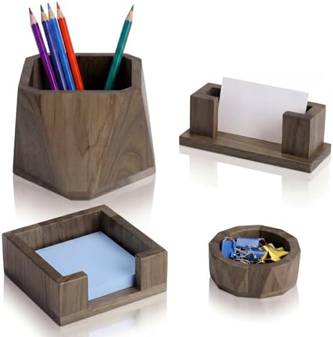 Sabary 4 Pcs Office Desk Accessories, Walnut Desk Organizer Set by Sabary