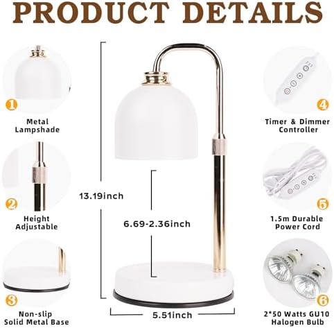 Funistree Candle Warmer Lamp with Timer Dimmable, Birthday Gifts for Women Mom, Modern Candle Warmer, White Candle Lamp for Jar Scented Candles, Home Decor, Christmas Wax Melt Warmer with 2 Bulbs - Image 4
