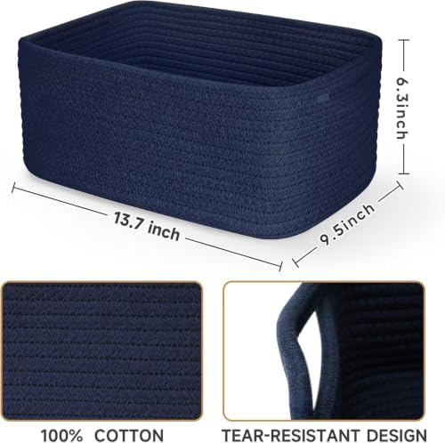3 Pack Storage Baskets for Organizing, 13.7×9.5×6.3", Navy Blue - Image 2