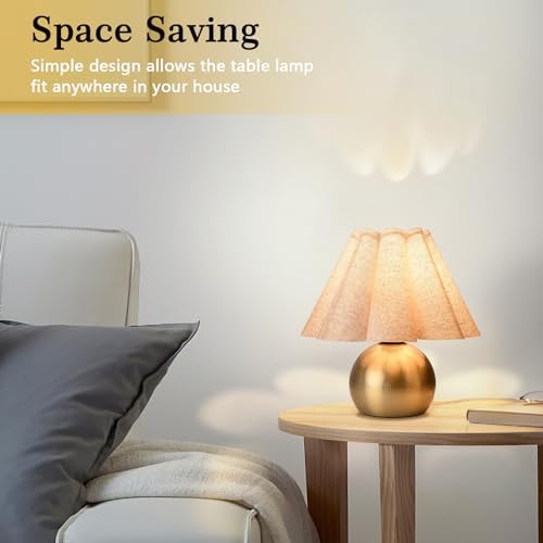Gold Small Bedside Table Lamp for Bedroom, Brass Gold Bedroom Lamps for Nightstand, Cute Mini Table Lamps for Small Spaces with Scalloped Shade for Kitchen Counter, Bookshelf, Living Room, Kids Dorm - Image 4