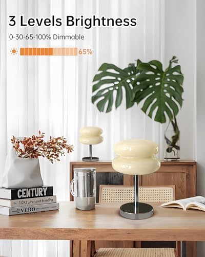 Cordless Mushroom Lamp, Mid Century Modern Glass Lamp 6000mAh Rechargeable Small Table Lamps, Cute Cool Desk Lamps for Living Room Nightstand Home Decor Aesthetic - Image 3