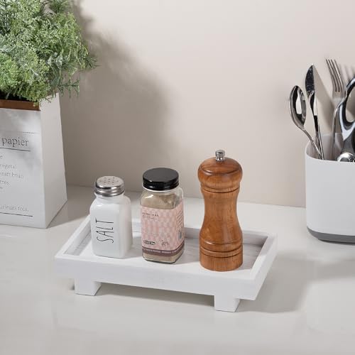 Bathroom Counter Tray Wooden Riser Display Kitchen Soap Holder, White - Image 4