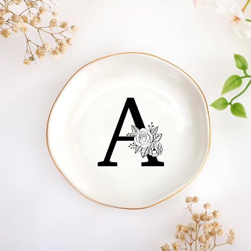 Initial A Ceramic Jewelry Tray, Bridesmaid Bride Engagement Birthday Gifts by Joycuff