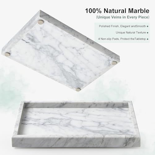 Natural Large Marble Vanity Tray, Stone Organizer for Bathroom & Kitchen - Image 3