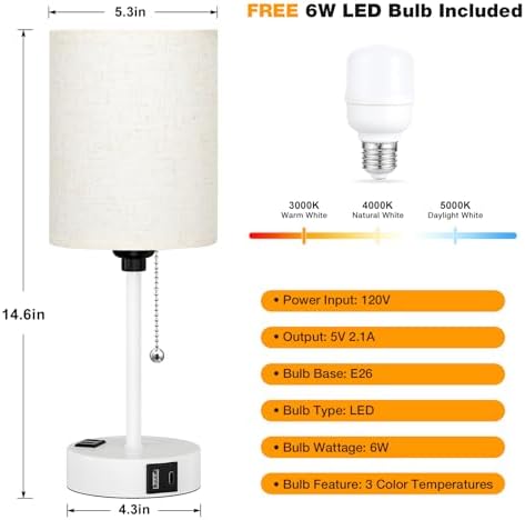 Small Bedside Table Lamp for Bedroom, Desk Lamp with USB Ports for Dorm - Image 4