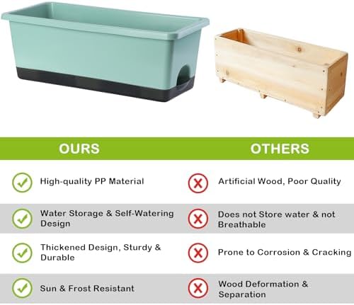 Oliz Window Box Planter 8 Pcs, 17 Inches Rectangle Flower Pots with Drainage Holes & Trays, Vegetable Planters for Windowsill Patio Garden Balcony Home Indoor Outdoor (Green, 16 * 7 * 6 inch) - Image 4