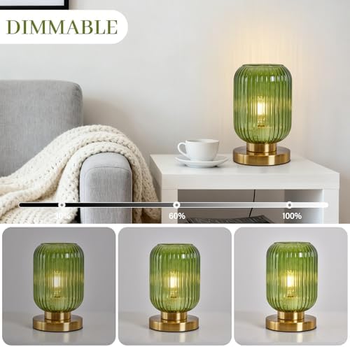 Mid Century Modern Table Lamp, 6" Green Glass Desk Lamp Plug in - Image 6