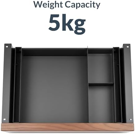 Desky Minimal Under Desk Drawer – Slim Pull-Out Metal Storage Organizer for Sit-Stand Desks, Smooth Glide, Space-Saving Design, Easy Mount, Walnut Hardwood & Space Gray Frame - Image 7