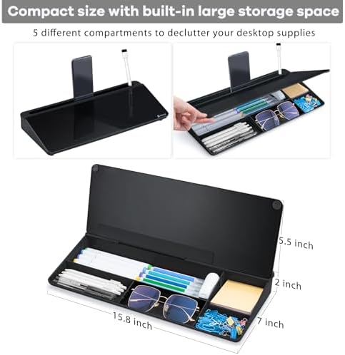 Varhomax Desktop Whiteboard with Storage, Desk Organizer Dry Erase Glass White Board to-do List Memo Notepad for Home Office and School Supplies (Black) - Image 3