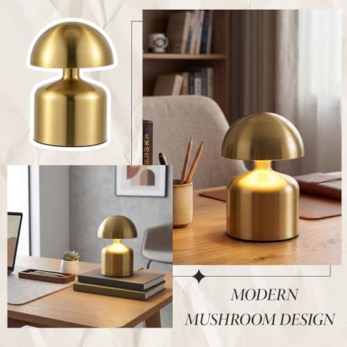 2 Pack Mushroom LED Table Lamp, Gold - Image 6