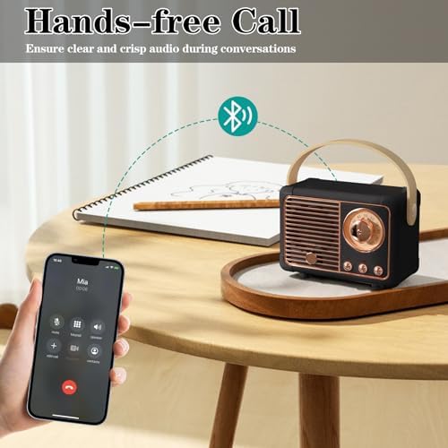 Retro Bluetooth Speaker, Vintage Decor, Wireless Portable Mini Bluetooth Speaker, Small Cute Old Fashion Style for Kitchen Desk Bedroom Home Office Party Outdoor Gift (Black) - Image 3
