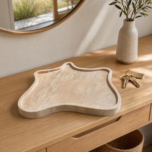 Natural Yellow Travertine Stone Tray Irregular Shape Decorative Organizer for Bathroom Vanity, Kitchen Countertop & Coffee Table | Unique Textured Display for Perfume, Candles, Jewelry（Large） - Image 7