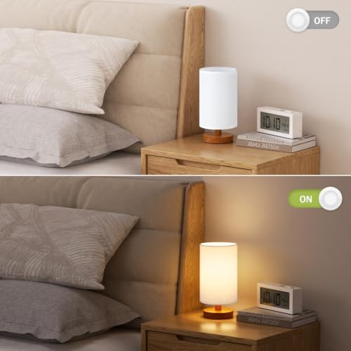 Fenmzee 8.5" Small Table Lamp for Bedroom - White Shade & Walnut Base - Image 4
