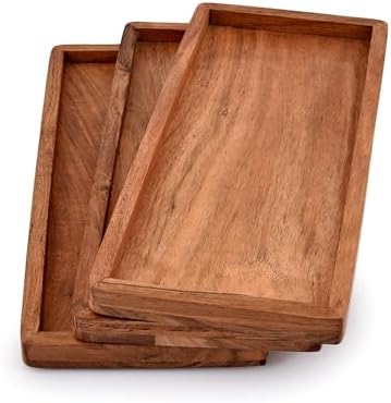 NIRMAN Acacia Wood Rectangular Wooden Platters for Home Decor, Food, Vegetables, Fruit, Charcuterie, Appetizer Serving Tray (13" x 5.5" x 0.75") (Set of 3) - Image 4